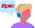 person with headset talking about Epic